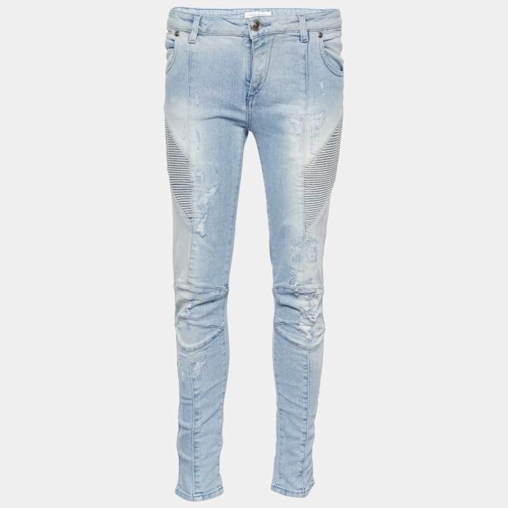 Pierre Balmain / light Blue distressed Moto Skinny Jeans 26